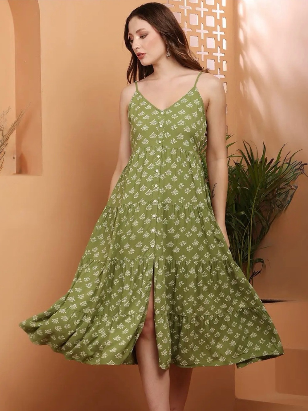 Patrons of Peace Button Front Boho Soft Floral Print Flowy Midi/Maxi Dress• S